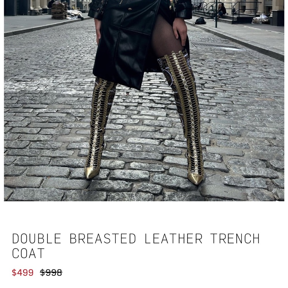 Elegant Black Leather Trench Coat - Picture 5 of 5